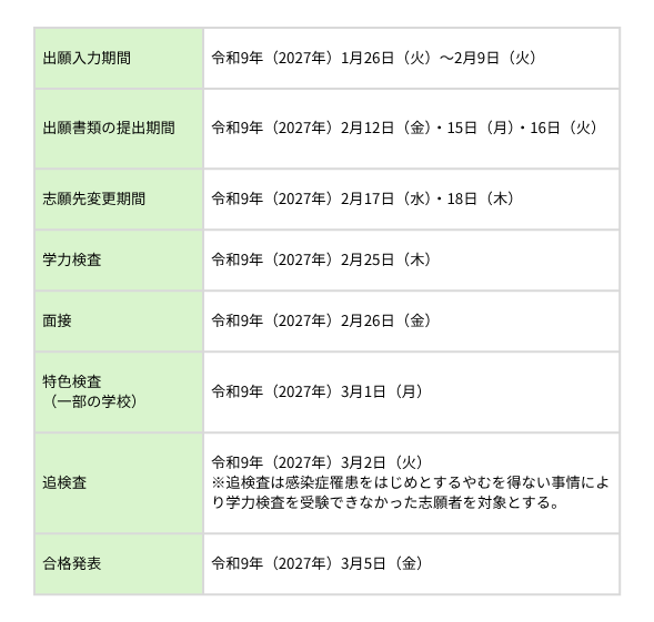 埼玉県　令和9年度公立高校入試　スケジュール