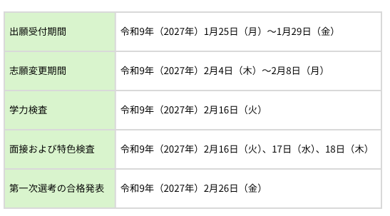 2027年度　神奈川県　公立高校入試　スケジュール