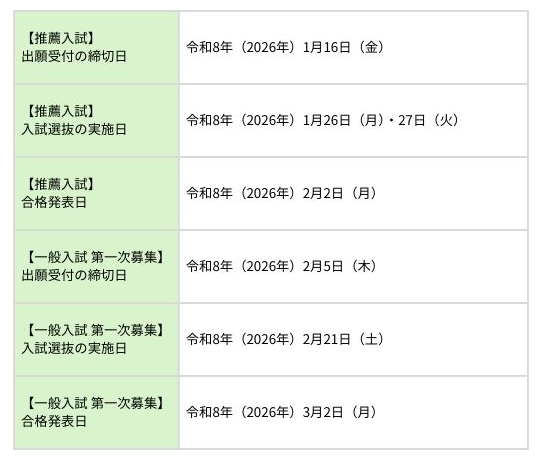 東京都　令和８年度高校入試　スケジュール